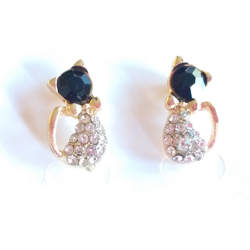2 Black and Gold Coated Cat Earrings